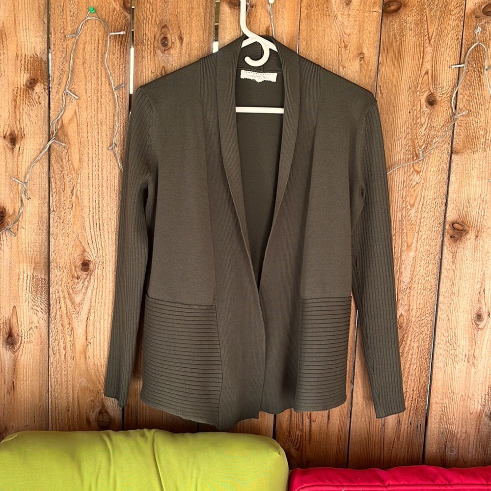 Long sleeve, olive green cardigan sweater